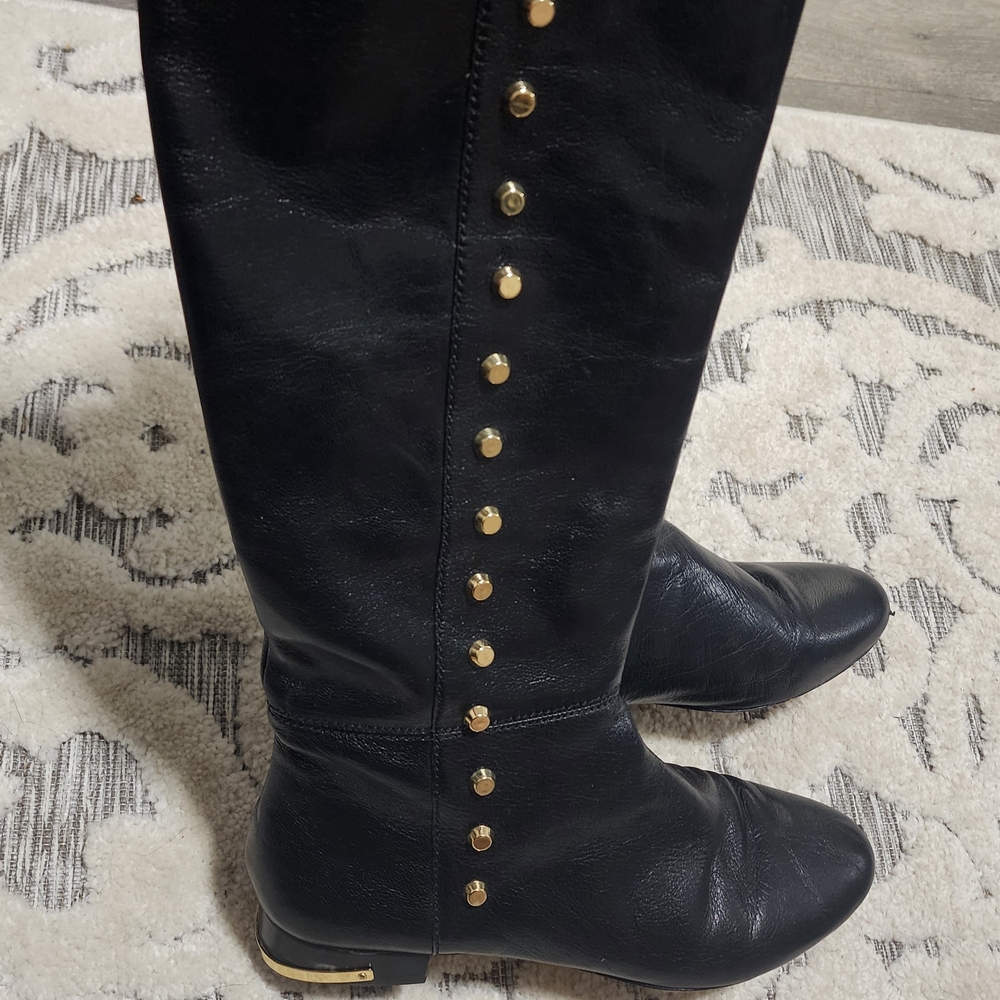 Michael Kors Black Leather Ankle Boots with Gold Accents - Picture 6 of 10